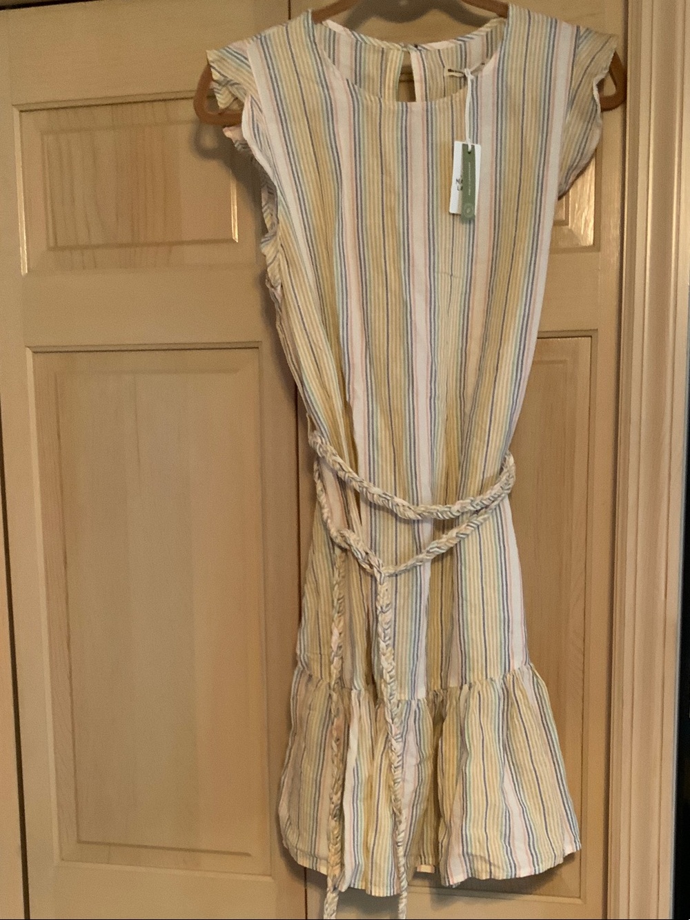 Marine Layer Yellow Striped Girls' Dress with Braided Waist